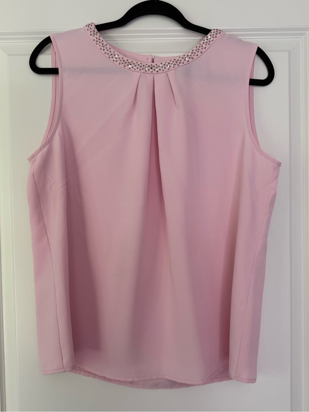 Nine West Light Pink Sleeveless Beaded Neck Camisole
